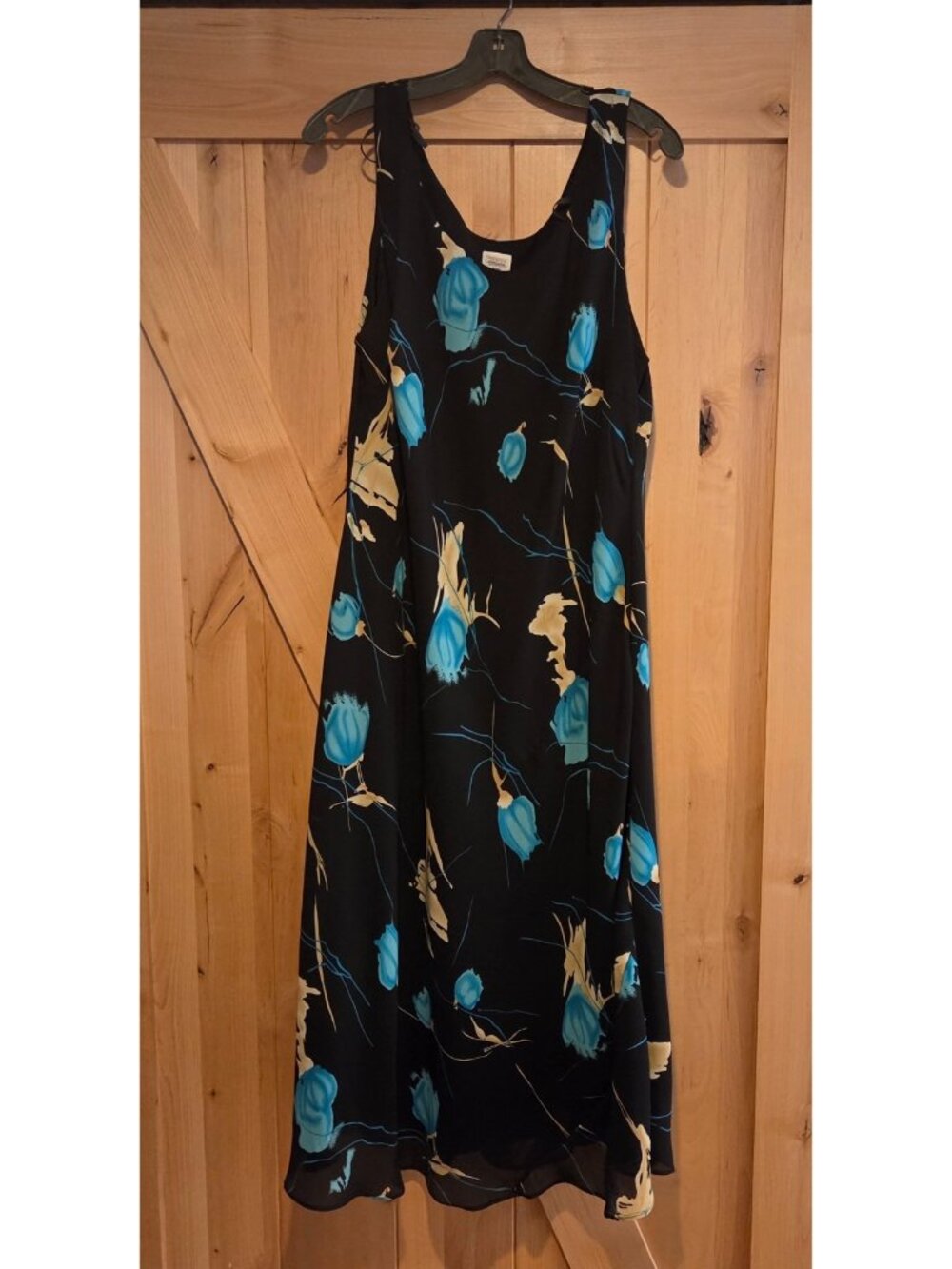 Y2K Vintage Long Dress Womens Size 2X 90s Fairy Black Floral Boho Cottage Whimsy